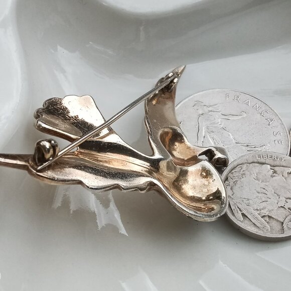 Signed Mazer 1940's Sterling & Rhinestone Brooch - Picture 9 of 12